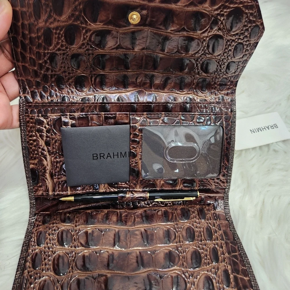 🖤▪️BRAHMIN▪️ TAUPE Tempera PRISCILLA Croc Satchel  Python Patchwork + Wallet